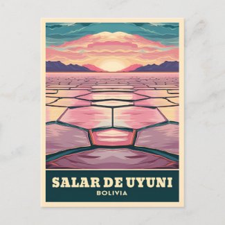 Vintage Travel Bolivia Uyuni Salt Flat Sunset