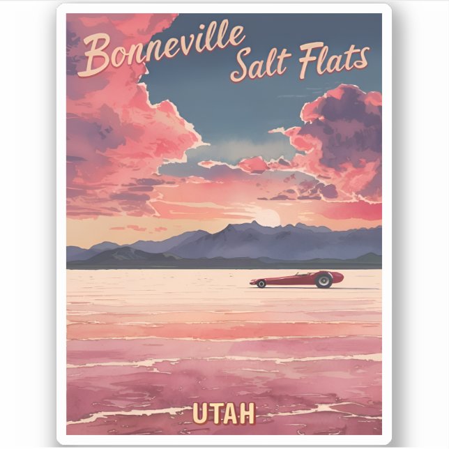 Vintage Travel Bonneville Salt Flats Utah Retro Sticker (Front)