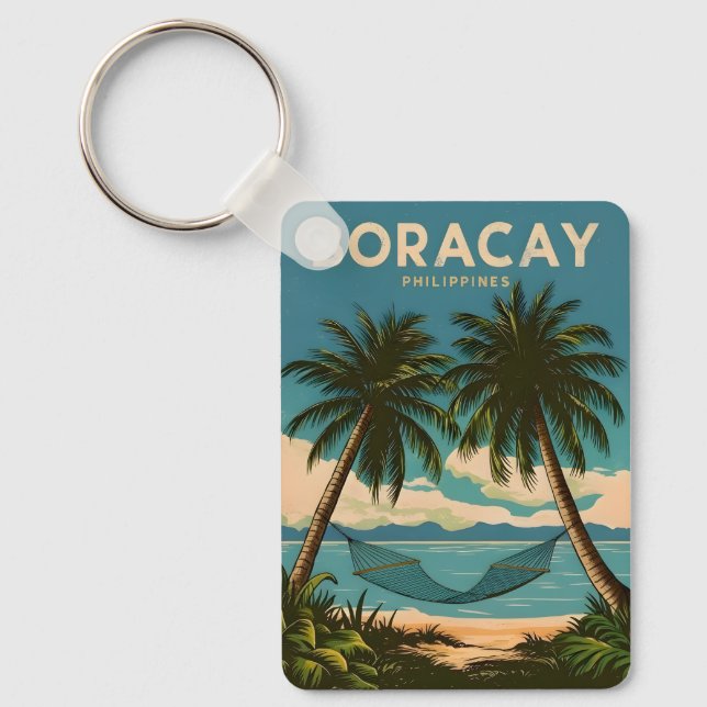 Vintage Travel Boracay Philippines Retro Scenic Keychain (Front)
