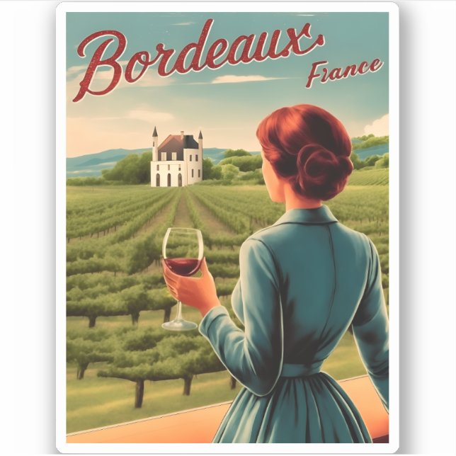 Vintage Travel Bordeaux France Retro Scenic Sticker (Front)