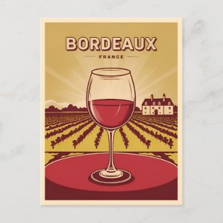 Vintage Travel Bordeaux France Vineyard Landscape