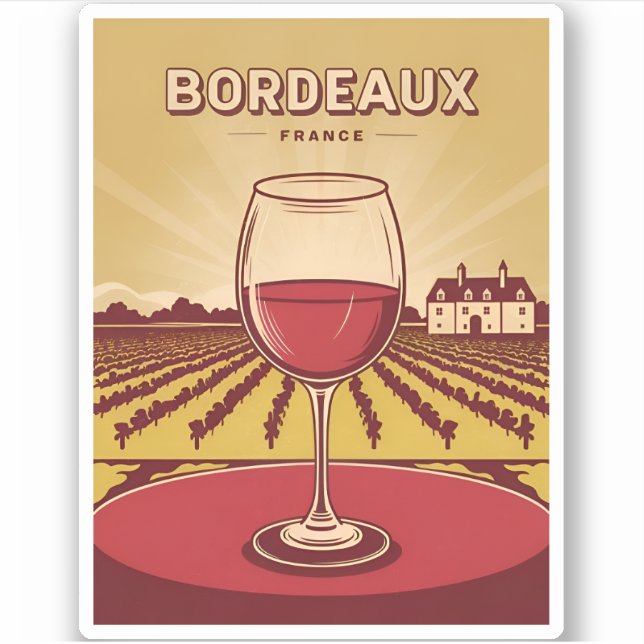 Vintage Travel Bordeaux France Vineyard Landscape Sticker (Front)