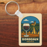 Vintage Travel Bordeaux France Vineyard Retro Keychain