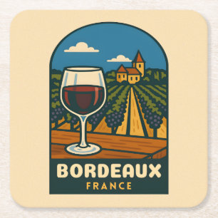 Vintage Travel Bordeaux France Vineyard Retro Square Paper Coaster