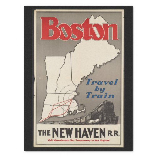 Vintage Travel Boston New Haven Railroad Train Tissue Paper