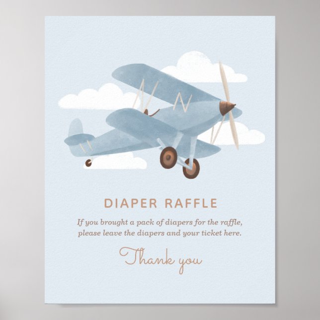 Vintage Travel Boy Baby Shower Diaper Raffle Poster (Front)