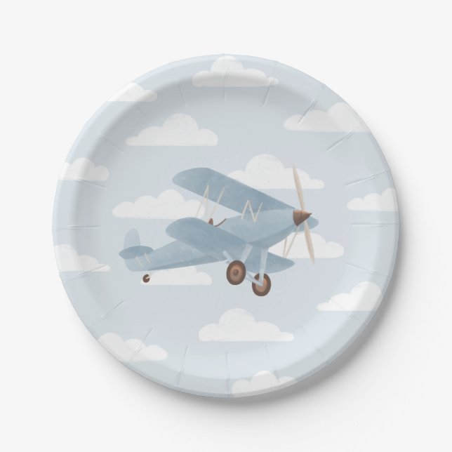 Vintage Travel Boy Baby Shower Paper Plates (Front)