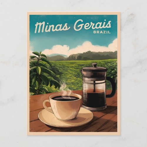 Vintage Travel Brazil Coffee Farm Retro Scenic Postcard