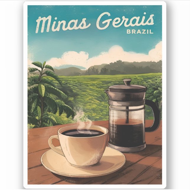 Vintage Travel Brazil Coffee Farm Retro Scenic Sticker (Front)