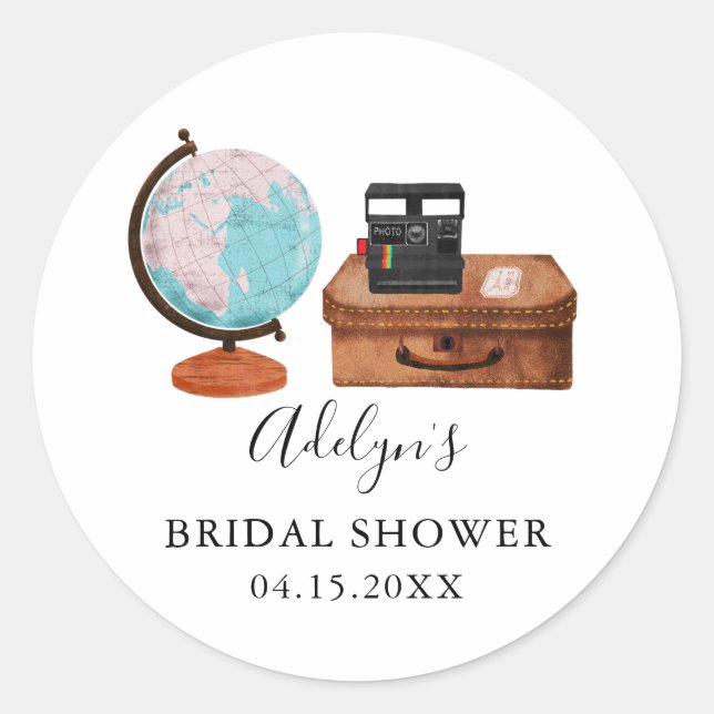 Vintage Travel Bridal Shower Favor  Classic Round Sticker (Front)