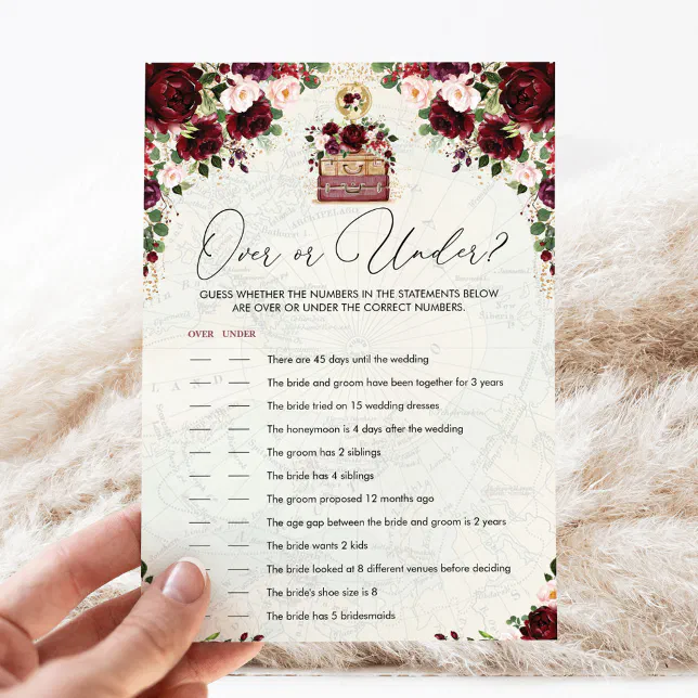 Vintage Travel Bridal Shower Game Over Under Card | Zazzle