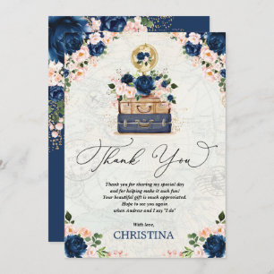 Vintage Travel Bridal Shower Navy Blush Floral Thank You Card