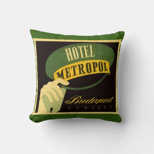 Vintage Travel Budapest Hungary Bellhop Hat Throw Pillow