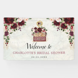 Vintage Travel Burgundy Blush Floral Bridal Shower Banner