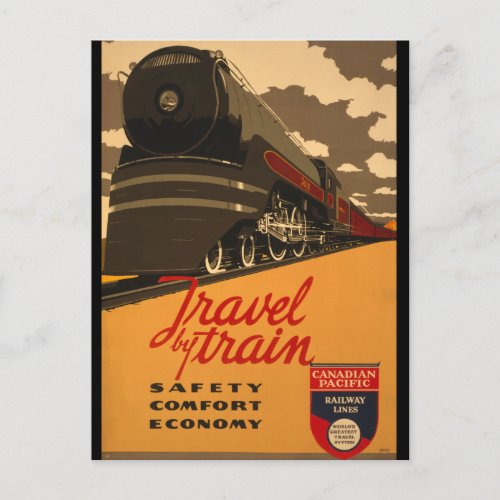 Vintage Travel by Train Poster Postcard