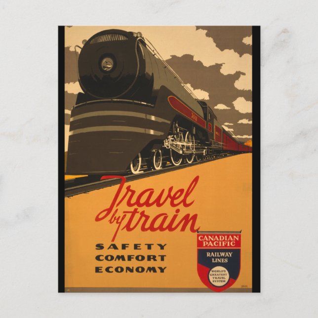 Vintage Travel by Train Poster Postcard (Front)