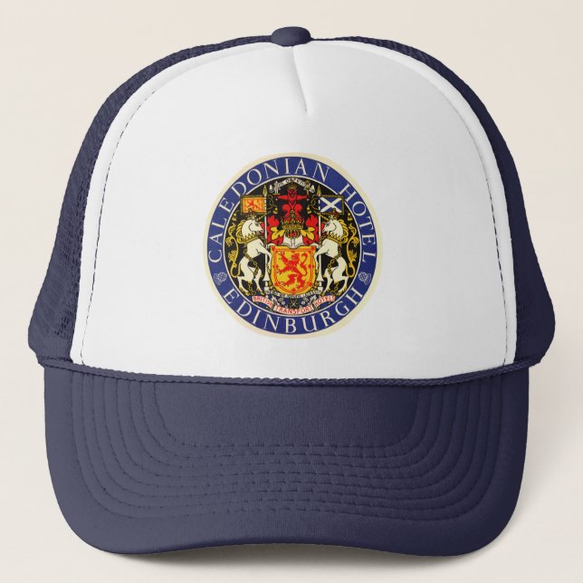 Vintage Travel Caledonian Hotel Edinburgh Scotland Trucker Hat (Front)