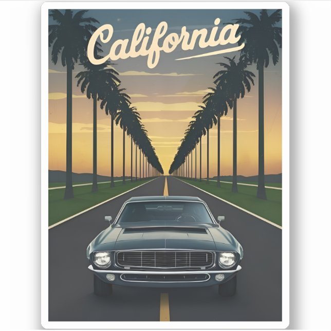 Vintage Travel California Sunset Muscle Car Sticker (Front)