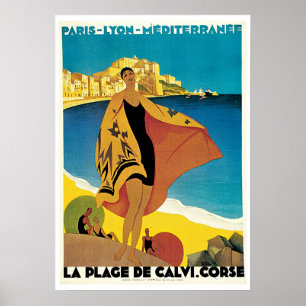 Vintage Travel, Calvi France Beach Poster