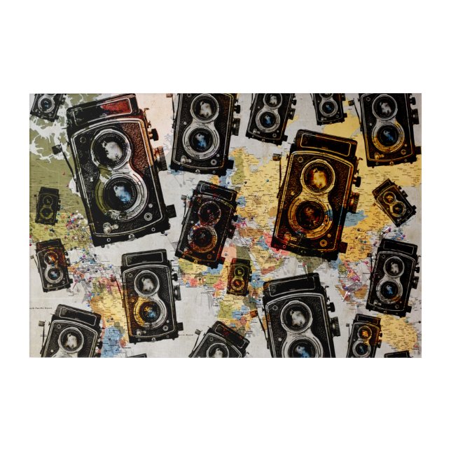 Vintage Travel Camera Pattern Acrylic Print (Front)