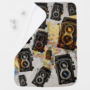 Vintage Travel Camera Pattern Baby Blanket