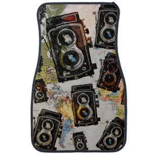 Vintage Travel Camera Pattern Car Floor Mat