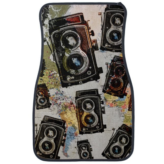 Vintage Travel Camera Pattern Car Floor Mat (Front)