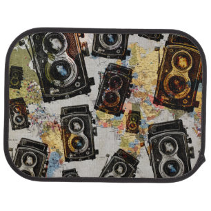 Vintage Travel Camera Pattern Car Floor Mat