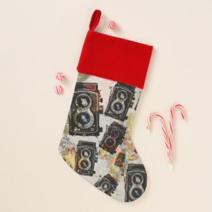 Vintage Travel Camera Pattern Christmas Stocking