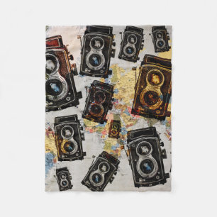 Vintage Travel Camera Pattern Fleece Blanket