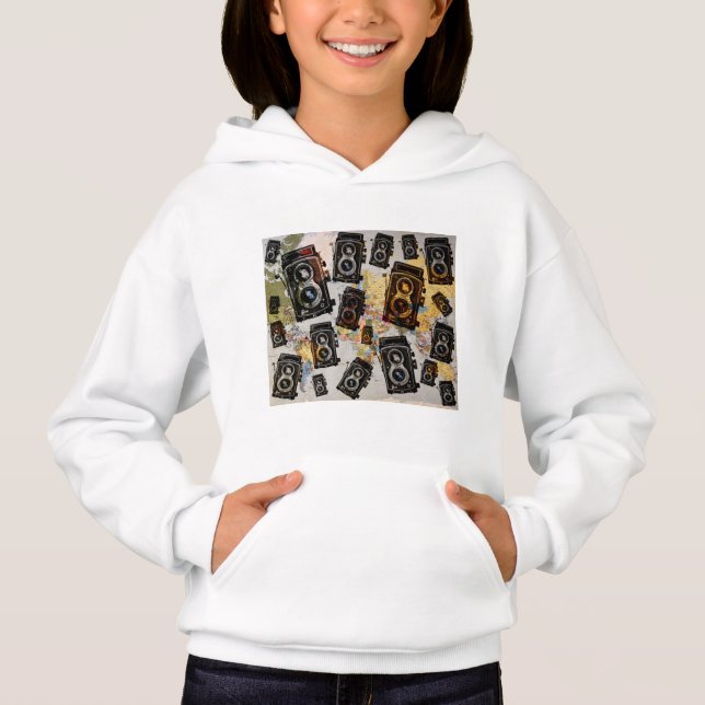 Vintage Travel Camera Pattern Hoodie (Front)