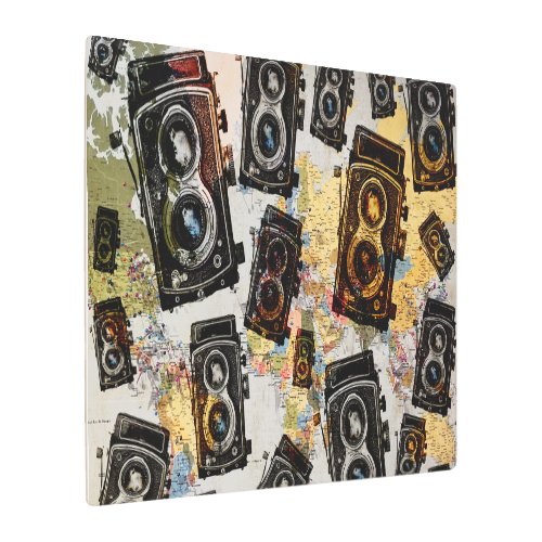 Vintage Travel Camera Pattern Metal Print