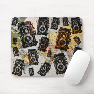 Vintage Travel Camera Pattern Mouse Pad