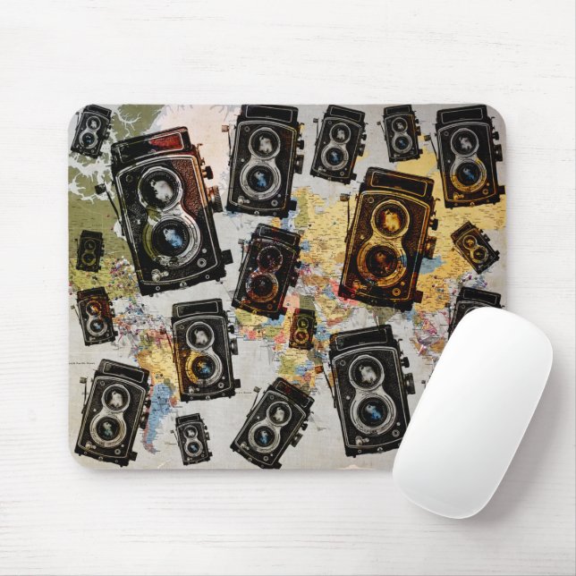 Vintage Travel Camera Pattern Mouse Pad (With Mouse)