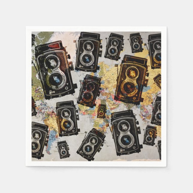 Vintage Travel Camera Pattern Napkins (Front)