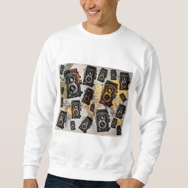 Vintage Travel Camera Pattern Sweatshirt (Front)