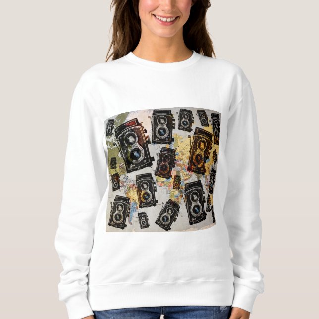Vintage Travel Camera Pattern Sweatshirt (Front)