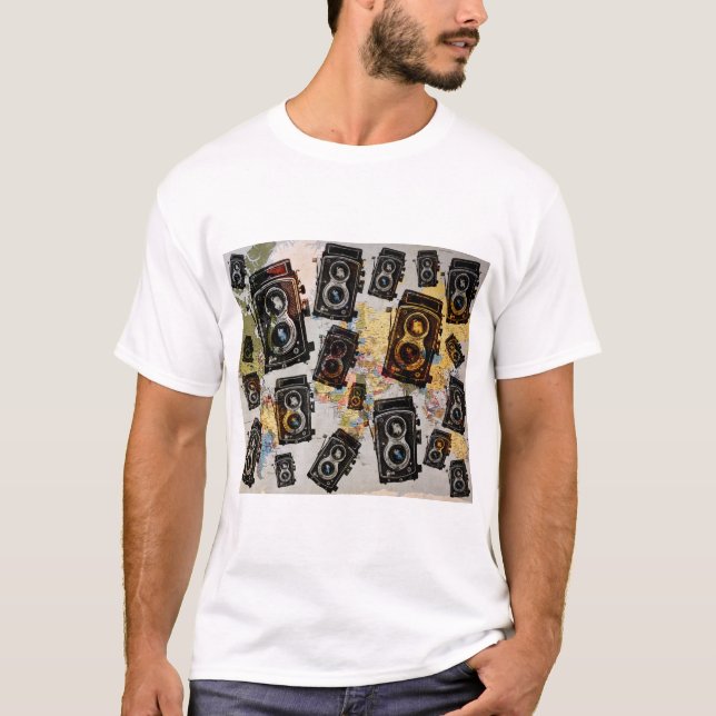 Vintage Travel Camera Pattern T-Shirt (Front)