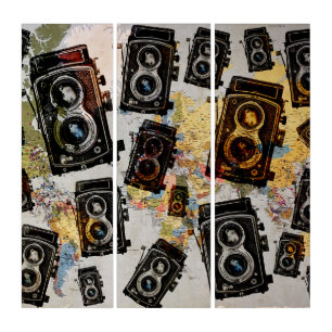Vintage Travel Camera Pattern Triptych