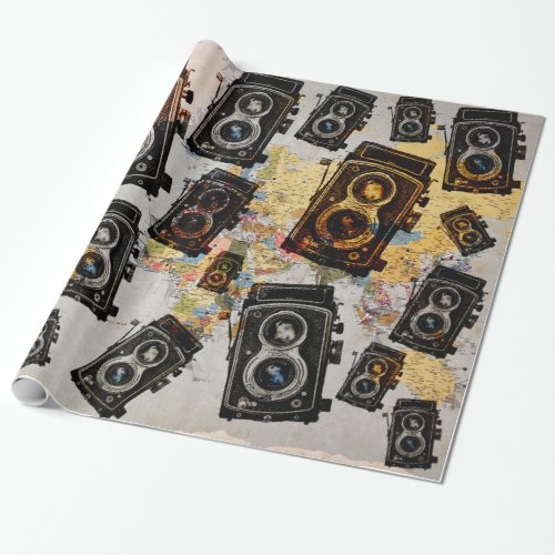 Vintage Travel Camera Pattern Wrapping Paper