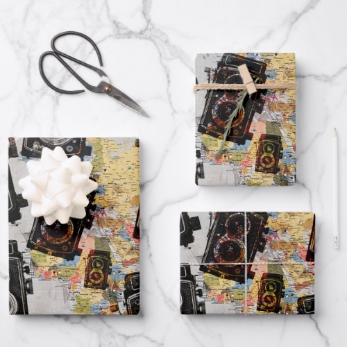 Vintage Travel Camera Pattern Wrapping Paper Sheets