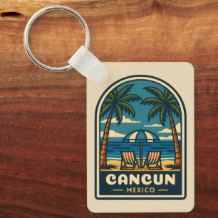 Vintage Travel Cancun Mexico Beach Seaside Retro Keychain