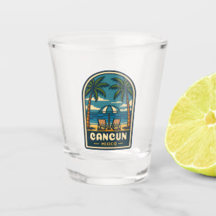 Vintage Travel Cancun Mexico Beach Seaside Retro Shot Glass