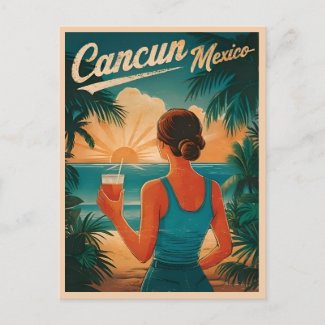 Vintage Travel Cancun Mexico Seaside Retro Scenic