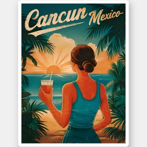 Vintage Travel Cancun Mexico Seaside Retro Scenic Sticker