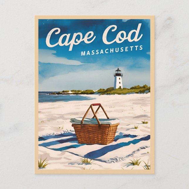 Vintage Travel Cape Cod Massachusetts Beach Retro Postcard (Front)