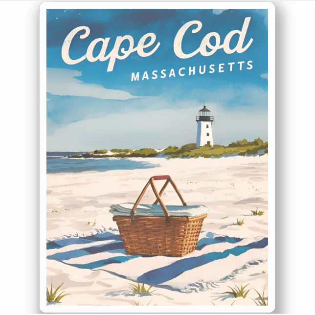 Vintage Travel Cape Cod Massachusetts Beach Retro Sticker | Zazzle