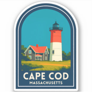 Vintage Travel Cape Cod Nauset Lighthouse Retro Sticker