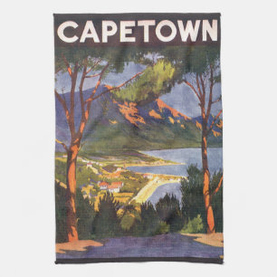 Vintage Travel, Cape Town, a City in South Africa Kitchen Towel