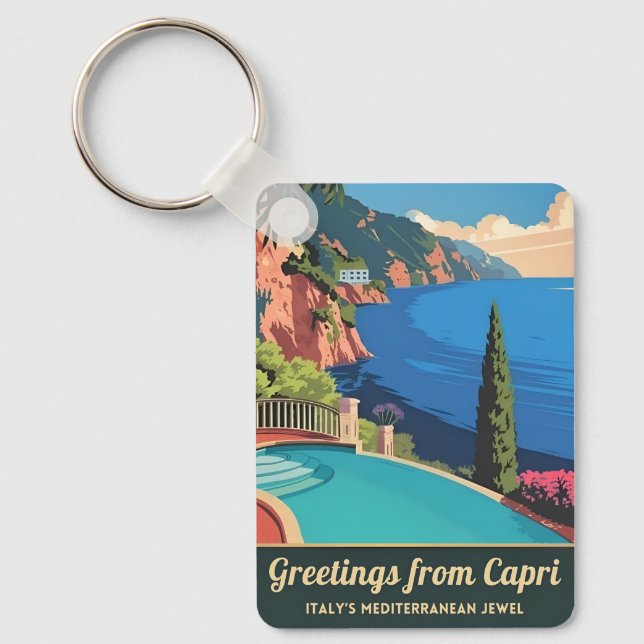 Vintage Travel Capri Italy Seaside Retro Scenic Keychain (Front)